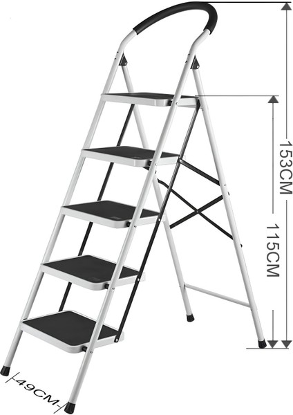 5 Basamaklı Katlanır Merdiven | Kaymaz Geniş Basamaklı Ev & Mutfak Tipi | 150 Kg Kapasiteli Emniyetli Beyaz fiyatları