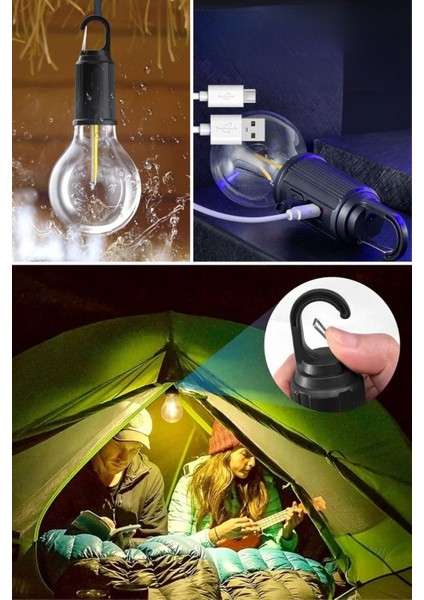 Buffer® Şarj Olabilen 3 Farklı Mod Led'li Kendiliğinden Asma Kancalı Kamp,dış Cephe Lambası