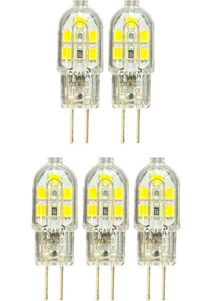 (5 adet) Osaka 2W Beyaz Işık (6500K) G4 Duylu (Iğne Bacak) LED Kapsül Ampul
