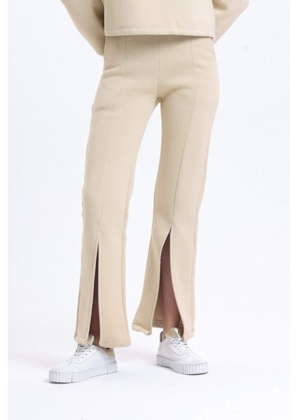 Kadın Yüksek Bel Yarık Jogger Pantolon Natural