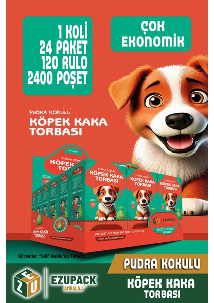 120 Rulo Kedi Köpek Kaka Poşeti Kutulu Pudra Kokulu Kaka Torbası Pet Evcil Hayvan 2400 Dışkı Poşet