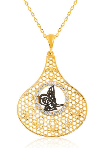 Gümüş Gold Tuğra Bayan Kolye