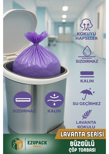 40 Lt ( 1 Paket ) Avantaj Paket Orta Boy Lavanta Kokulu Büzgülü Çöp Poşeti Çöp Torbası 10 Adet