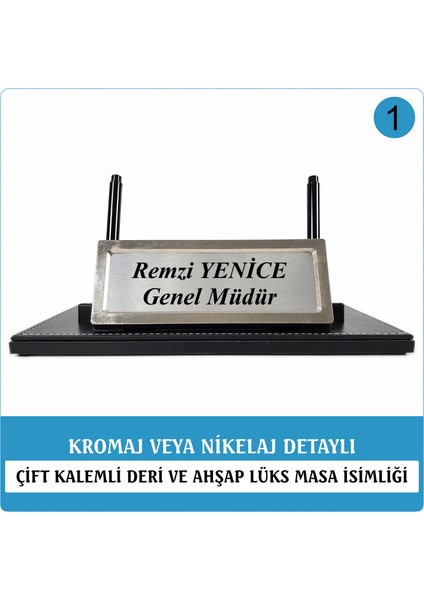 Milas Krom Detaylı Lüks Masa Isimliği Masaüstü Ofis Hediyesi Isimlik Seti modelleri
