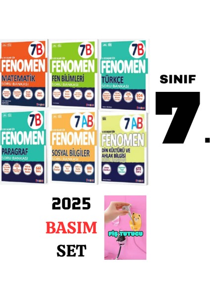 Fenomen 2025-2026 7.sınıf B Serisi (Orta-Üst Seviye)Tür-Mat-Fen-Sosyal-Paragraf-Din Full Set Ayıcık Fiş Tutuculu