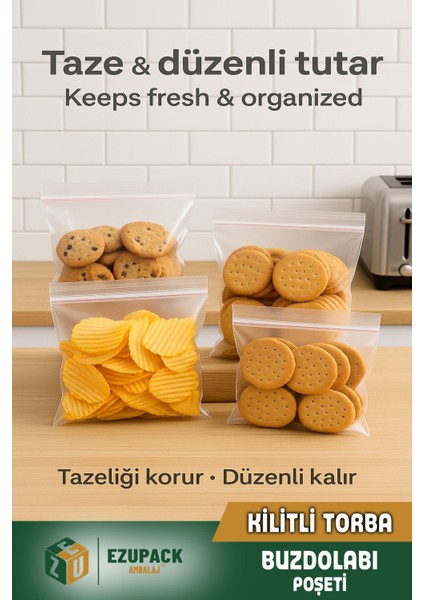 100'lü Buzdolabı Kilitli Torba Poşet Dondurucu Ikramlık Çerez Davet Kına Poşeti 8X10CM