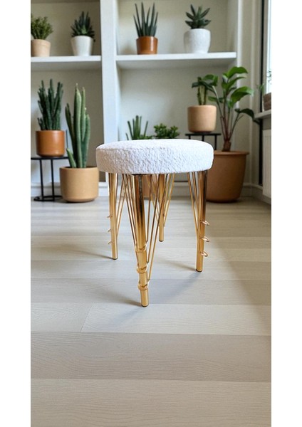 Still Gold Yuvarlak Puf Bench, Puf, Sandalye, Oturak, Tabure, Makyaj Masası Sandalyesi, Dresuar Pufu