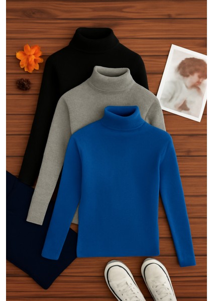 3'lü Paket Kadın Basic Tam Balıkçı Yaka Kazak