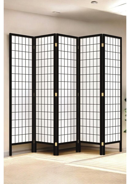 Doğal Ahşap Japon Stil Çizgisel Siyah Paravan Seperatör Oda Bölme