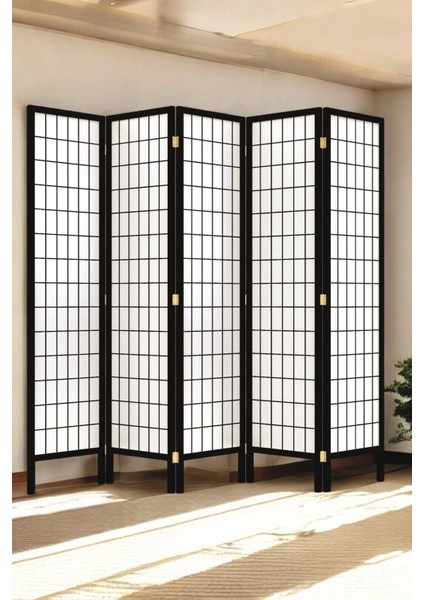 Doğal Ahşap Japon Stil Çizgisel Siyah Paravan Seperatör Oda Bölme modelleri