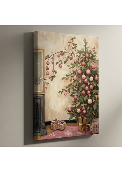 Pembe Süslerle Geleneksel Noel Ağacı Tablosu