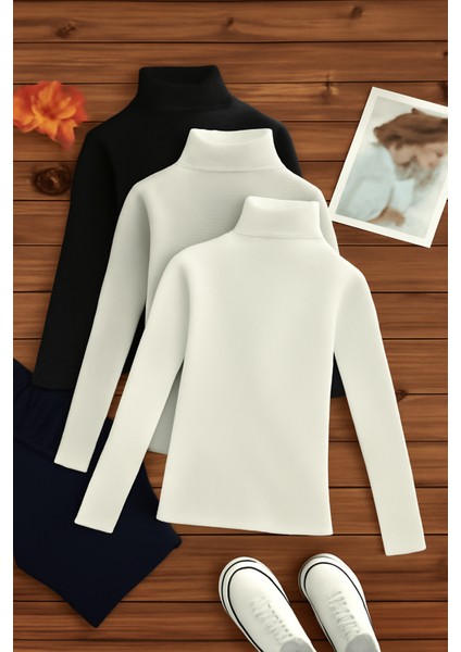 3'lü Paket Kadın Basic Tam Balıkçı Yaka Kazak