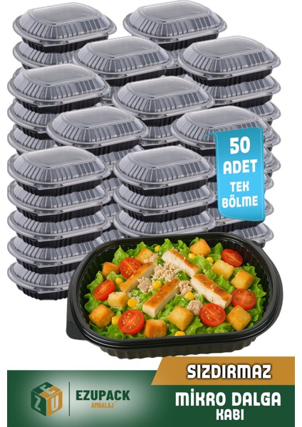 50 Adet Sızdırmaz Tek Göz Paket Servis Yemek Kabı Mikrodalga Derindorucu Dayanıklı Yıkanabilir