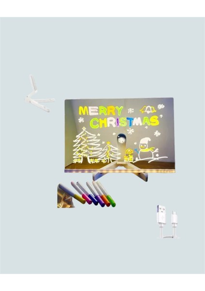 LED Işıklı Şeffaf Yazı Tahtası – Neon Etkili Akrilik Pano, Silinebilir, 7 Renkli Kalemli, 30X20 cm fiyatları