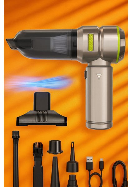 80.000 Rpm Süper Güçlü Kablosuz Süpürge – 4’ü 1 Arada Toz Alma, Hava Üfleme, Pompa & Hava Temizleme