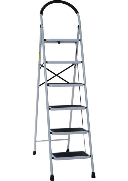 Metal 6 Basamaklı Katlanır Merdiven | Geniş Kaymaz Yüzeyli Basamaklı Ev Tipi 150 kg Taşıma Kapasite Beyaz