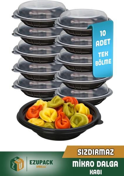 10 Adet Sızdırmaz Tek Göz Yuvarlak Paket Servis Yemek Kabı Mikrodalga Derindorucu Yıkanabilir
