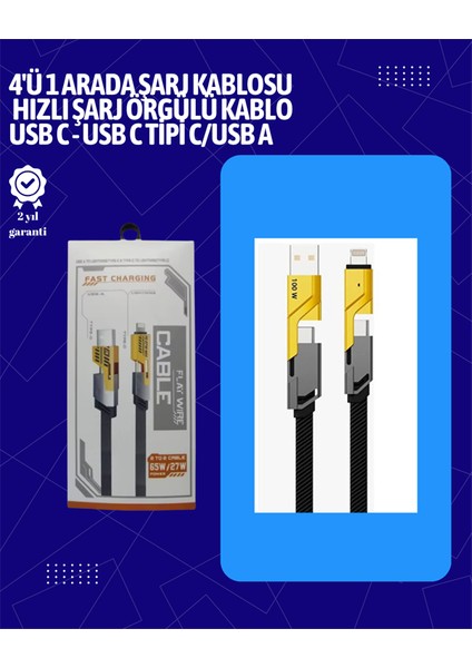 Usb-C ve Lightning Uyumlu 4'ü 1 Arada Kablo – 65W Hızlı Şarj, Örgülü Dayanıklı Yapı
