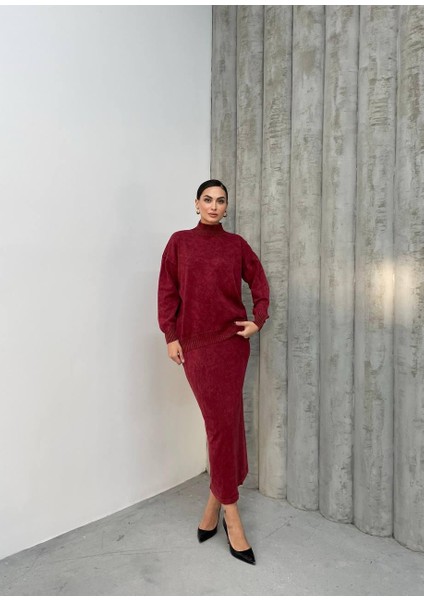 Ikili Balıkçıya Yaka Eskitme Detaylı Etek Takım