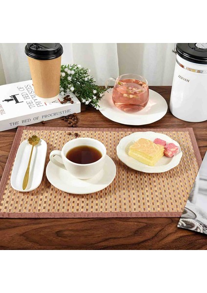 Amerikan Tarzı 4'lü Set Bambu Hasır Masa Servis Yemek Sunum Örtüsü Özel El Yapımı Doğal Dörtlü Takım indirimleri