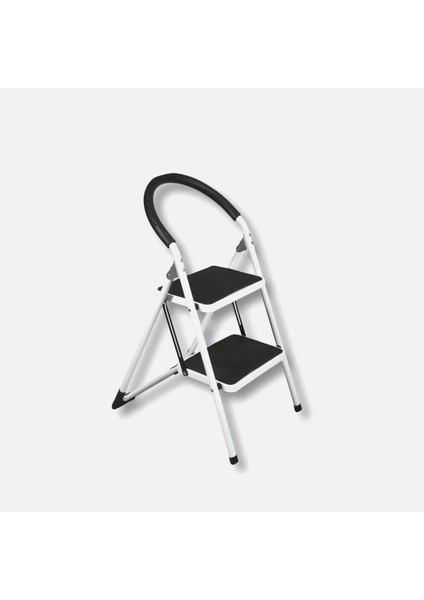 Metal 2 Basamaklı Katlanır Merdiven | Geniş Kaymaz Yüzeyli Basamaklı Ev Tipi 150 kg Taşıma Kapasite Beyaz