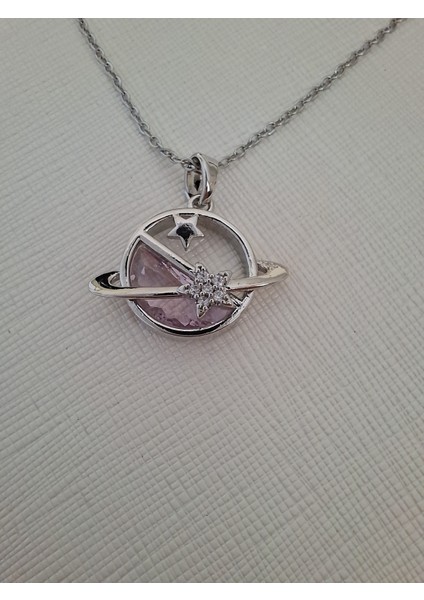 Satürn Taşlı Çelik Kolye