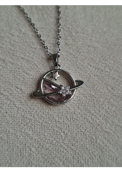 Satürn Taşlı Çelik Kolye modelleri