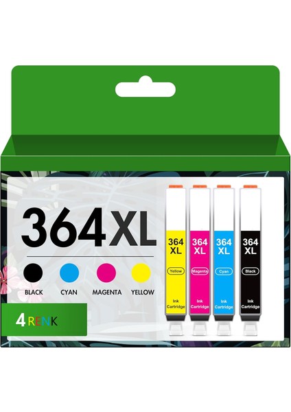 Photosmart 5510 (B111A) Yazıcı Uyumlu 364XL (364) 4 Renk Muadil Çipli Kartuş Seti fiyatları