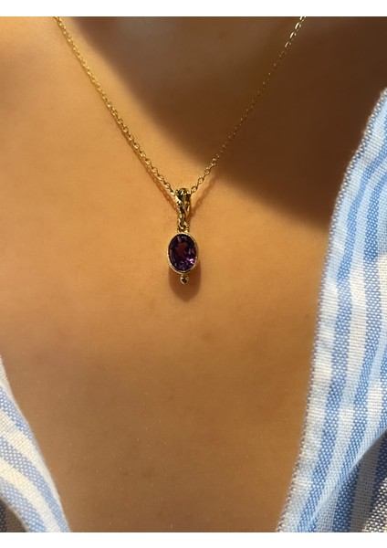 Ametist Taşlı Altın Kaplama Gümüş Kolye modelleri