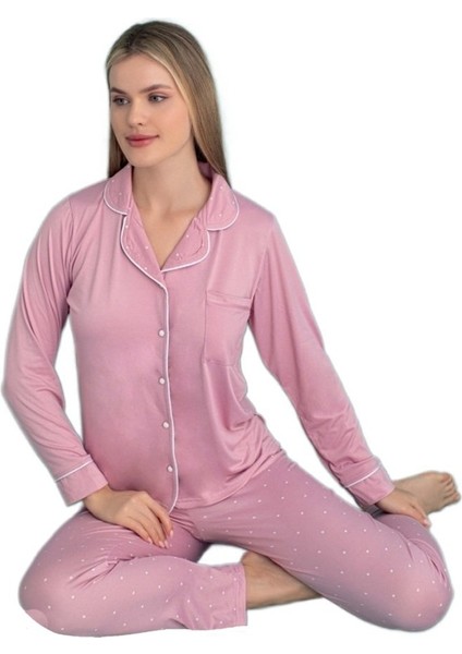 Giulia Kadın Pijama Takımı Uzun Kollu Önden Düğmeli Yumuşak Nefes Alan Kumaş S–2xl