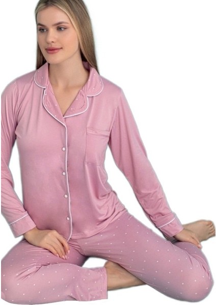Giulia Kadın Pijama Takımı Uzun Kollu Önden Düğmeli Yumuşak Nefes Alan Kumaş S–2xl modelleri