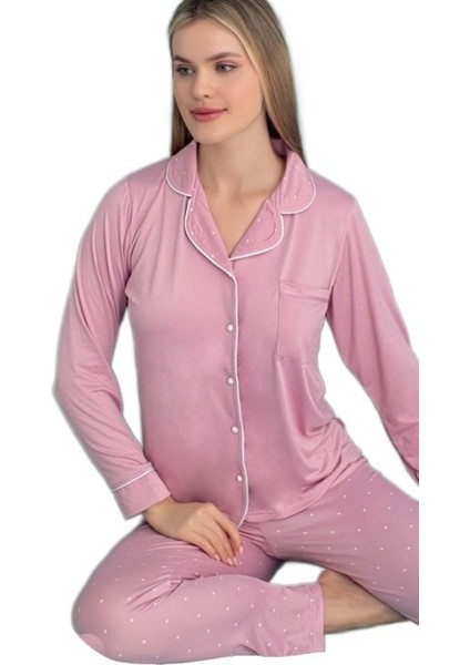 Giulia Kadın Pijama Takımı Uzun Kollu Önden Düğmeli Yumuşak Nefes Alan Kumaş S–2xl fırsatları