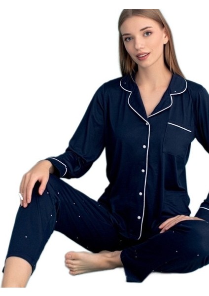 Valentina Kadın Pijama Takımı Uzun Kollu Önden Düğmeli Yumuşak Nefes Alan Kumaş S–2xl modelleri