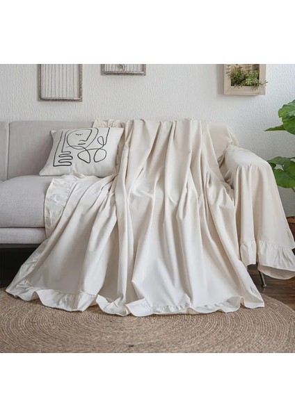 Ham Keten Fırfırlı Tekli Koltuk Örtüsü Berjer Örtüsü 150X180 cm