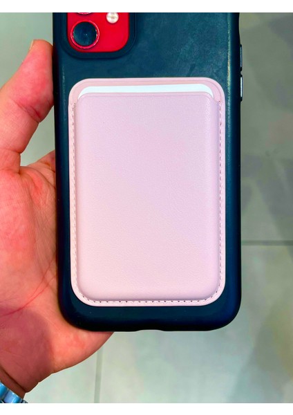 Magsafe Uyumlu Siyah Suni Deri Telefon Arkası Cüzdan Magsafe Kartlık