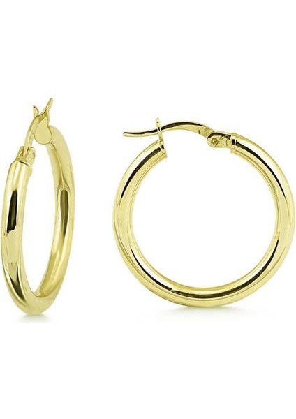 Halka Gümüş Küpe Gold Orta Boy