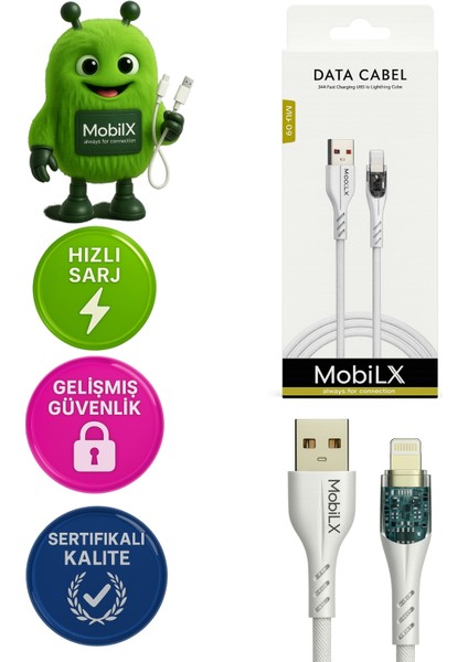 Mobilx 3.4A Lightning Şarj Kablosu – USB To Lightning | Örgülü Yapı | Model: Mu-09
