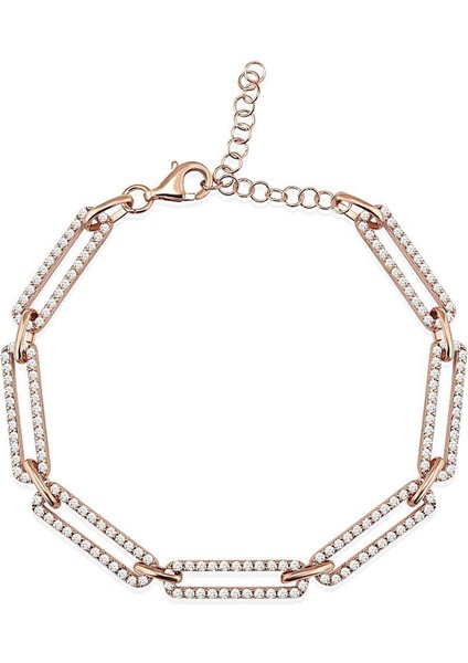 Bakla Gümüş Bileklik Zirkon Taşlı Rose