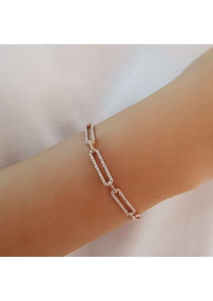 Bakla Gümüş Bileklik Zirkon Taşlı Rose fiyatları