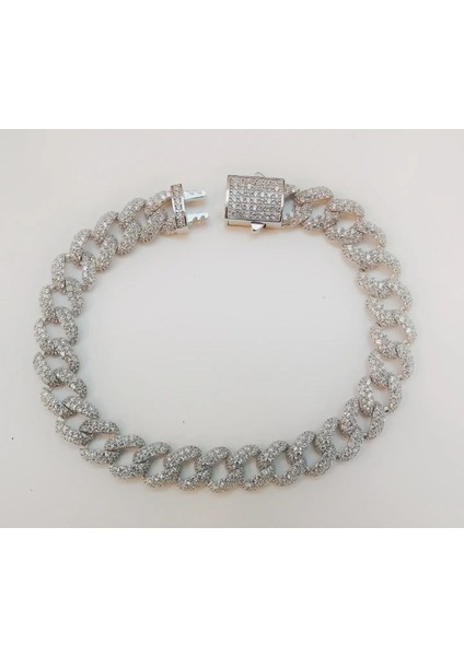 Gurmet Gümüş Bileklik Full Taşlı Rodyum Kutu Kilitli