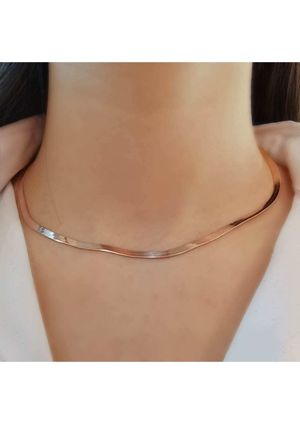 Italyan Yassı Zincir Gümüş Rose 40CM
