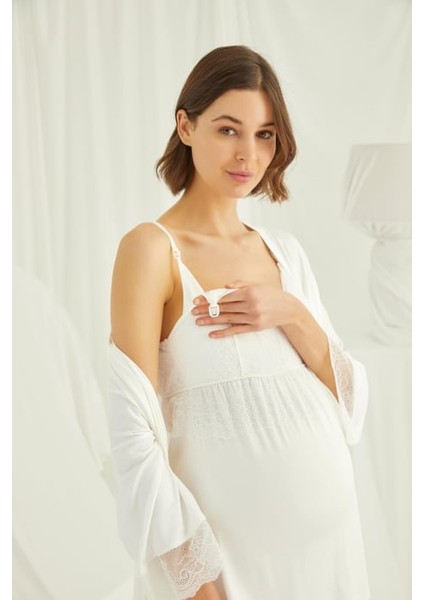 Monamise Dantelli Hamile Lohusa 3'lü Pijama Takımı modelleri
