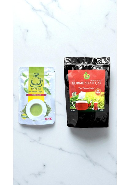 Saf Matcha 50 gr + Demlik Poşet Gurme Siyah Çay 250 gr