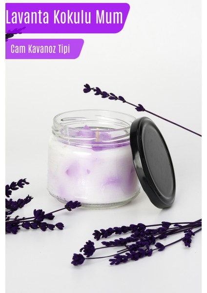 Lavanta Kokulu Cam Kavanoz Mum – Gevşetici Koku
