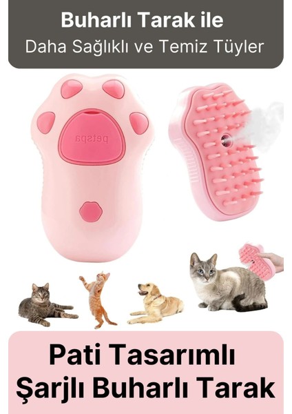 Yeni Seri Tüy Bakımı Pati Desenli Şarjlı Su Hazneli Doldurulan Kedi Köpek Evcil Hayvan Buharlı Tarak