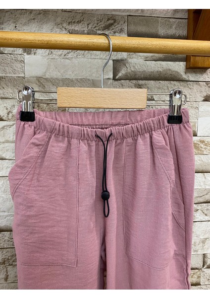 AYSBEBE Bel ve Paça Lastikli Keten Kız Çocuk Pantolon fiyatları