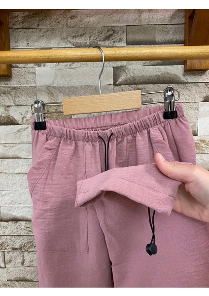 AYSBEBE Bel ve Paça Lastikli Keten Kız Çocuk Pantolon modelleri