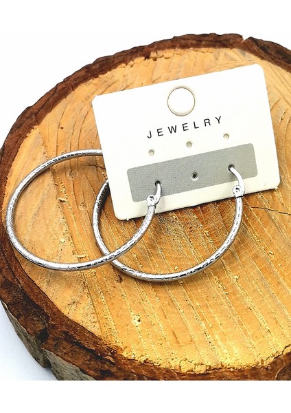 Çelik Gümüş Renk Halka Küpe Çap 4 cm