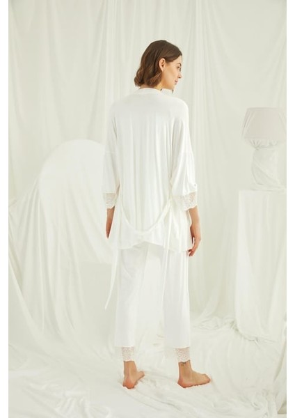 Monamise Dantelli Önü Düğmeli Hamile Lohusa 3'lü Pijama Takımı indirimleri