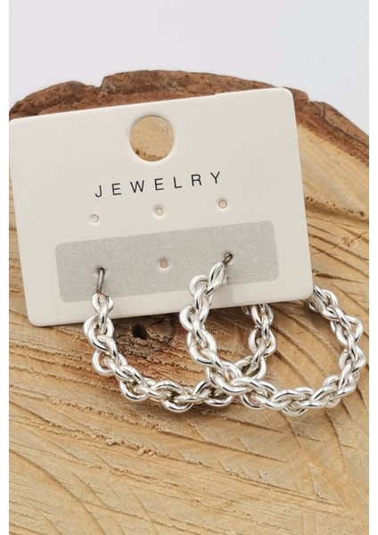 Renkli Kararmaz Gri Halka Figürlü Lüks Küpe